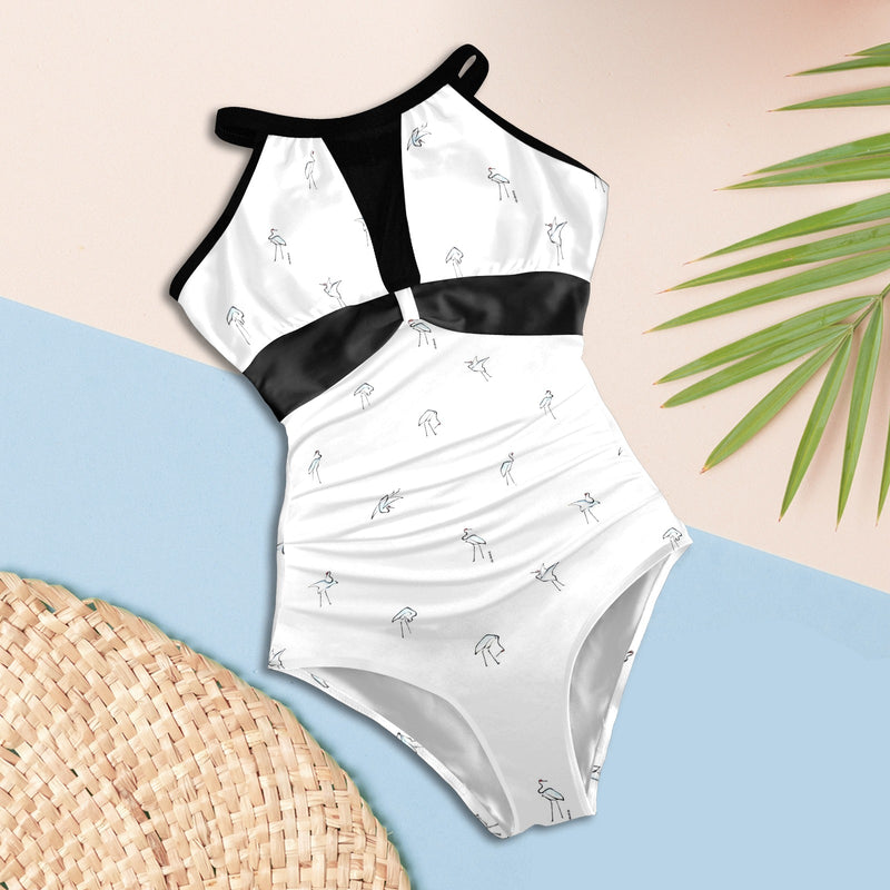 black 2 9k Women's High Neck Plunge Mesh Ruched Swimsuit (S43) - Objet D'Art