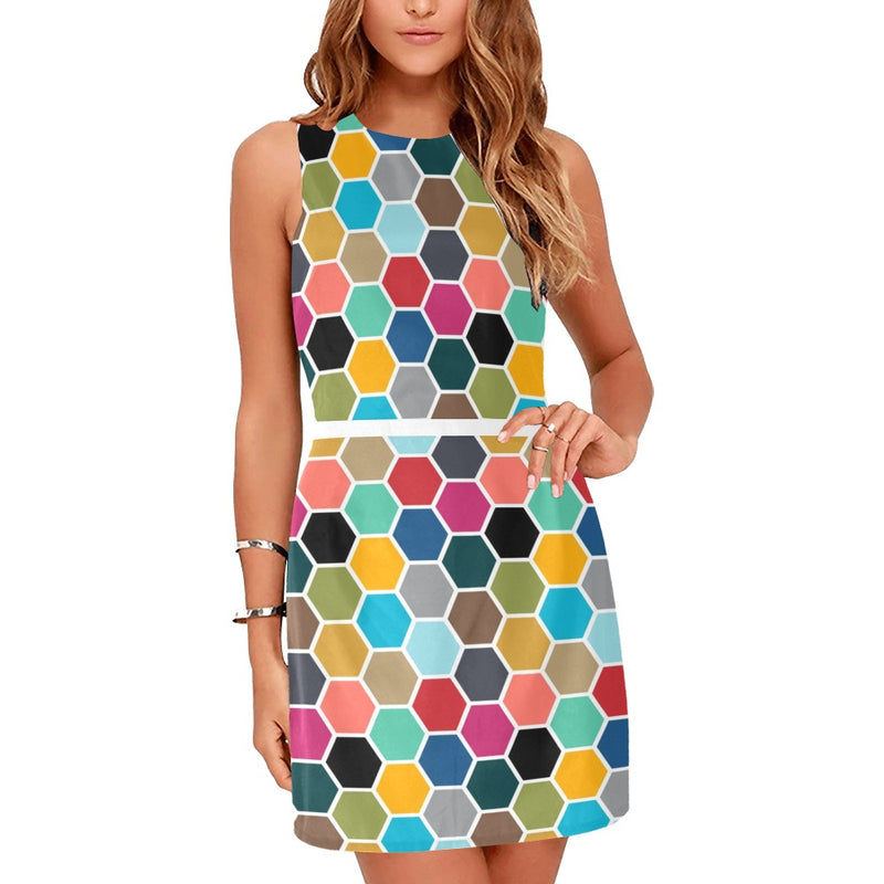 color hex print 2 Eos Women's Sleeveless Dress (Model D01) - Objet D'Art