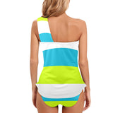 tricolor swimsuit print 4 Women's One Shoulder Backless Swimsuit (Model S44) - Objet D'Art