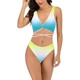neon green greek key ombre print 8A Cross String Bikini Set (Model S29) - Objet D'Art