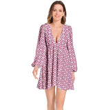 Lantern Sleeve Deep V-Neck Short Dress - Objet D'Art
