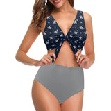 kemp logoed swimsuit gray print Chest Bowknot Bikini Swimsuit (Model S33) - Objet D'Art