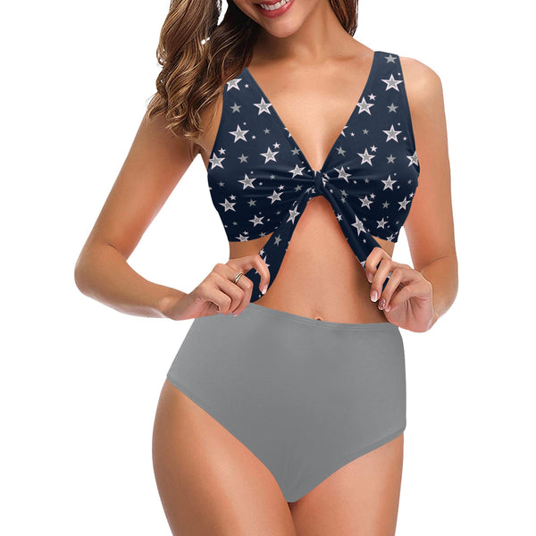kemp logoed swimsuit gray print Chest Bowknot Bikini Swimsuit (Model S33) - Objet D'Art
