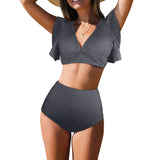 hex gray print 5 Women's Ruffle Sleeve Bikini Swimsuit (Model S42) - Objet D'Art