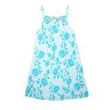 light blue greek key and medium blue roses print 2 Drawstring Neck Sleeveless Dress (Model D68) - Objet D'Art