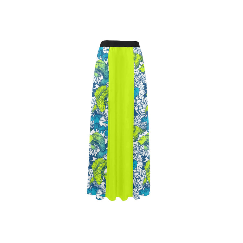 bright neon green print High Slit Long Beach Dress (Model S40) - Objet D'Art