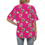 pink floral butterfly print All Over Print Hawaiian Shirt for Women (Model T58) - Objet D'Art