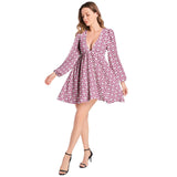 Lantern Sleeve Deep V-Neck Short Dress - Objet D'Art