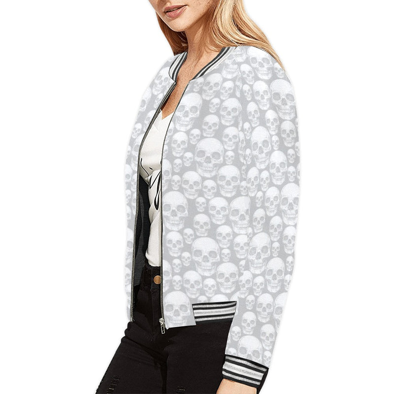 skull gray print All Over Print Bomber Jacket for Women (Model H21) - Objet D'Art