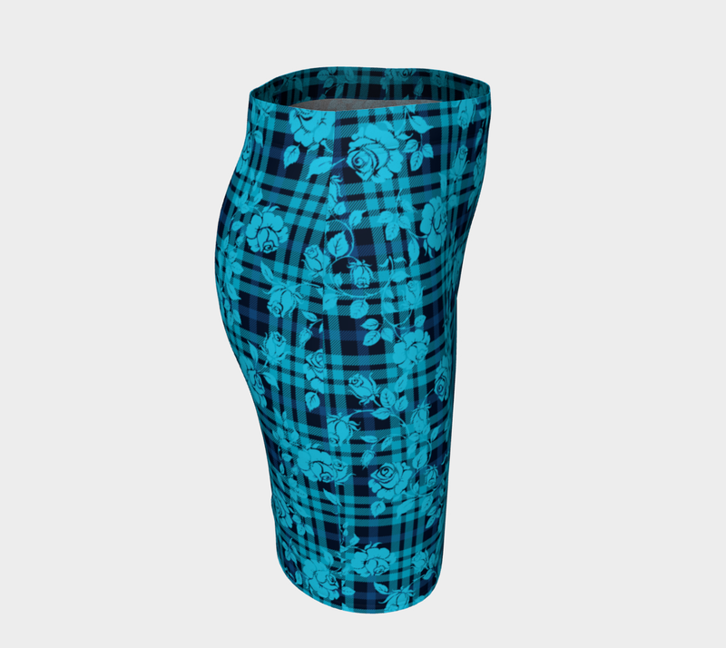 Rose on Plaid Fitted Skirt - Objet D'Art