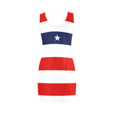 red white blue star and stripes print Medea Vest Dress (Model D06) - Objet D'Art