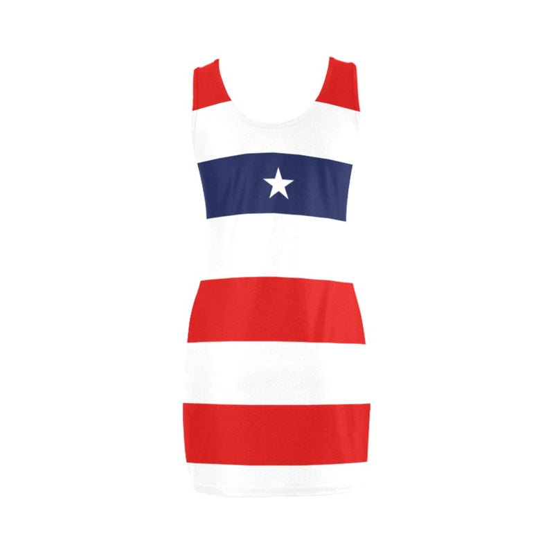 red white blue star and stripes print Medea Vest Dress (Model D06) - Objet D'Art