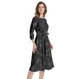 Boat Neck Belted Flared Dress - Objet D'Art