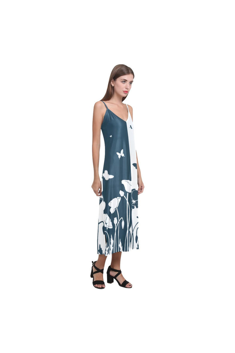 Poppy and Butterflies V-Neck Open Fork Long Dress - Objet D'Art Online Retail Store