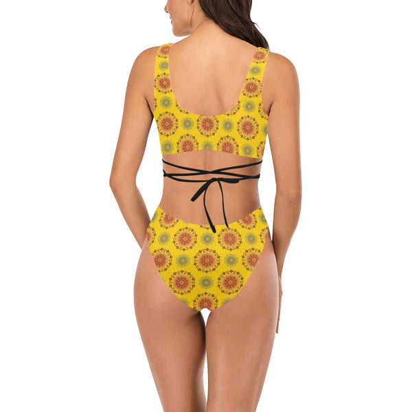mandala gold print 3 Cross String Bikini Set (Model S29) - Objet D'Art