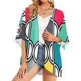 multicolored print ogee 2 Women's Kimono Chiffon Cover Up (Model H51) - Objet D'Art