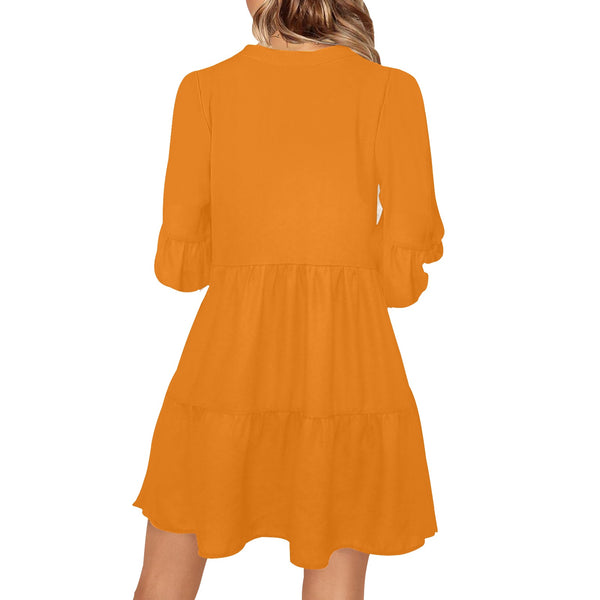 TURMERIC SOLID PRINT V-Neck Loose Fit Dress (Model D62) - Objet D'Art