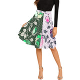 ROSE MULTICOLORED GRAY PINK PRINT 5 Melete Pleated Midi Skirt (Model D15) - Objet D'Art