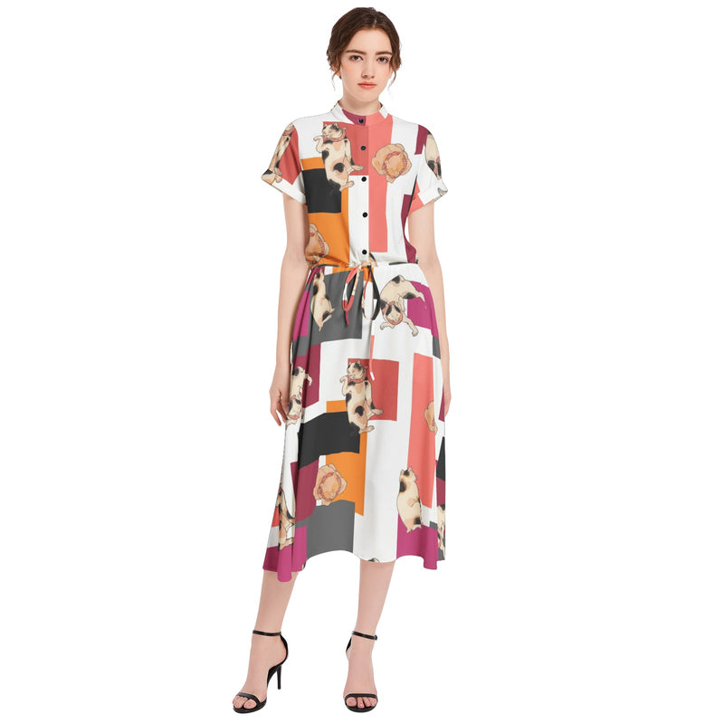 Drawstring Waist A-line Flared Midi Dress - Objet D'Art