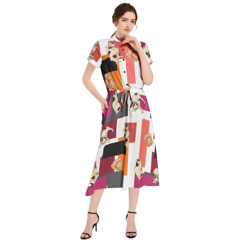 Drawstring Waist A-line Flared Midi Dress - Objet D'Art