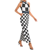 Checkered Halter Neck Buckle Belted Jumpsuit - Objet D'Art