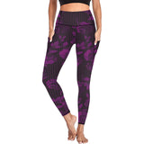 purple rose print 4 Women's All Over Print Leggings with Pockets (Model L56) - Objet D'Art
