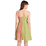 Dark Pink and Green Paisley and Hearts Spaghetti Strap Sleeveless Falred Hem Short Dress - Objet D'Art