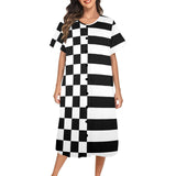 bw check print 2 Women's Button Front House Dress - Objet D'Art