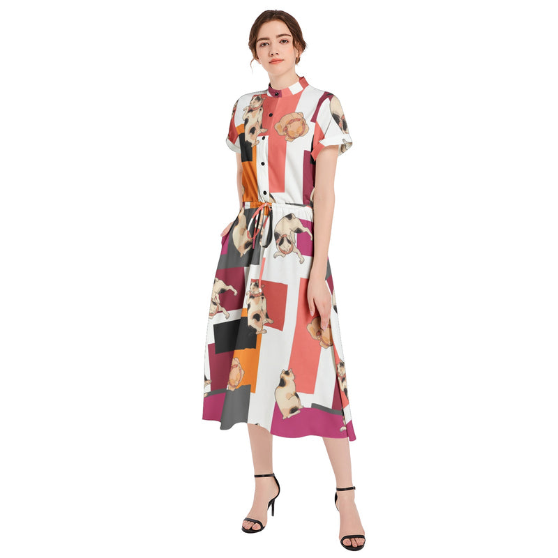 Drawstring Waist A-line Flared Midi Dress - Objet D'Art