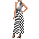 Checkered Halter Neck Buckle Belted Jumpsuit - Objet D'Art