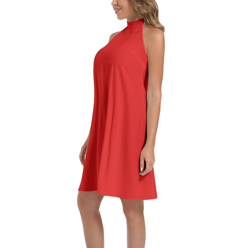 Red Tie Back Halter Neck Flared Dress 2XL Red Tie Back Halter Neck Flared Dress 2XL