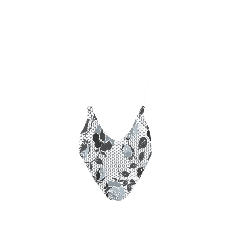 selenium gray print 2 Sexy Low Back One-Piece Swimsuit (Model S09) - Objet D'Art