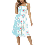 Two Tone Daisies Sleeveless Square Neck Flare Hem Midi Dress - Objet D'Art