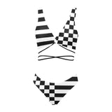 striped bw print 2 Cross String Bikini Set (Model S29) - Objet D'Art