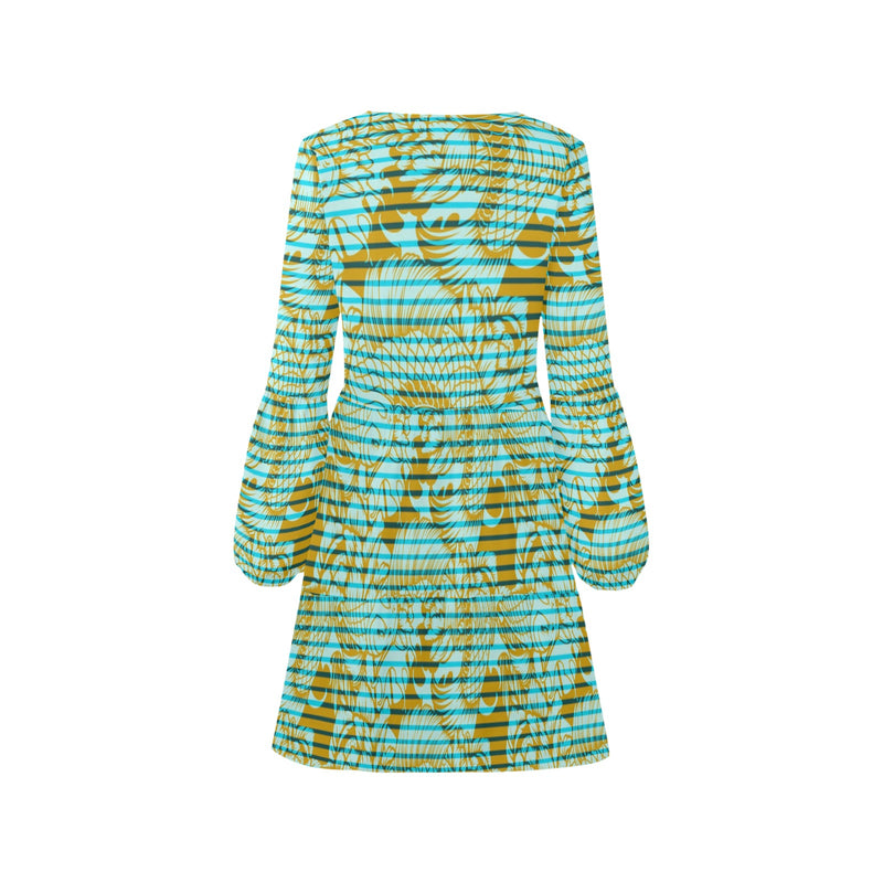 asian fish print V-Neck Loose Fit Dress (Model D62) - Objet D'Art