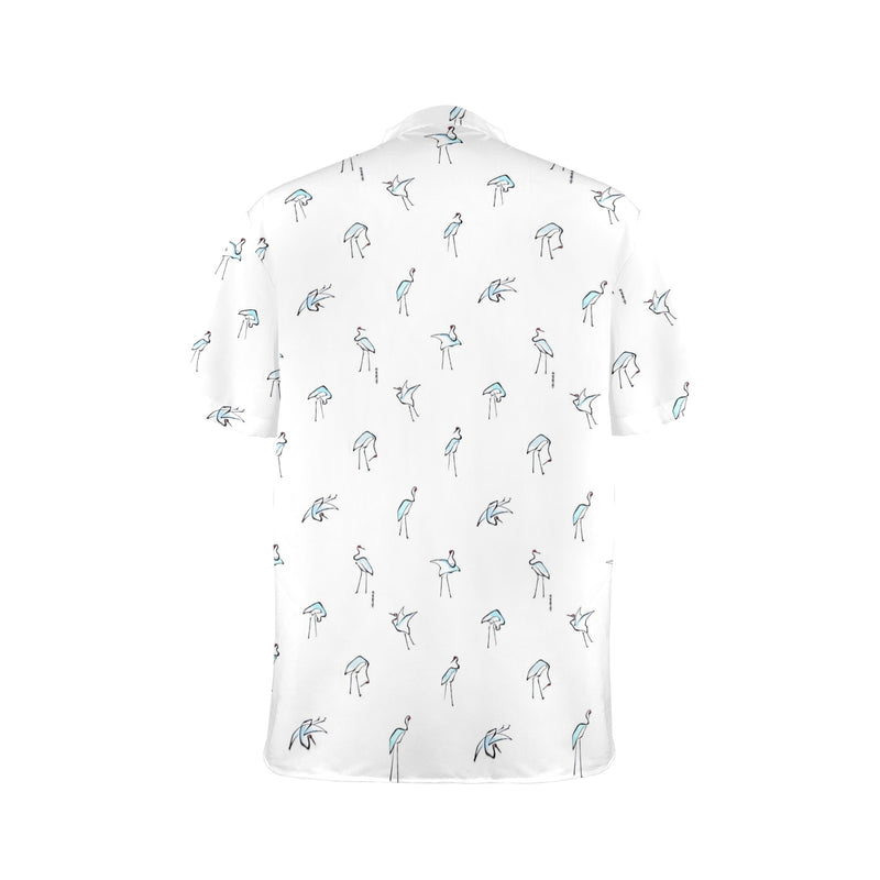 crane 4 hokusai print 2 Men's Stand-Up Collar Short Sleeve Shirt - Objet D'Art