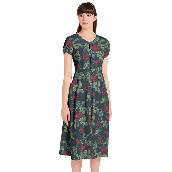 Puff Sleeve Button Through Dress - Objet D'Art