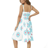 Two Tone Daisies Sleeveless Square Neck Flare Hem Midi Dress - Objet D'Art