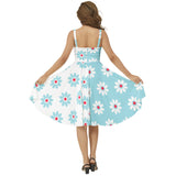 Two Tone Daisies Sleeveless Square Neck Flare Hem Midi Dress - Objet D'Art