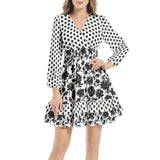 Floral Silouette Long Sleeve Tiered Ruffle Hem Elastic Waist Mini Dress - Objet D'Art