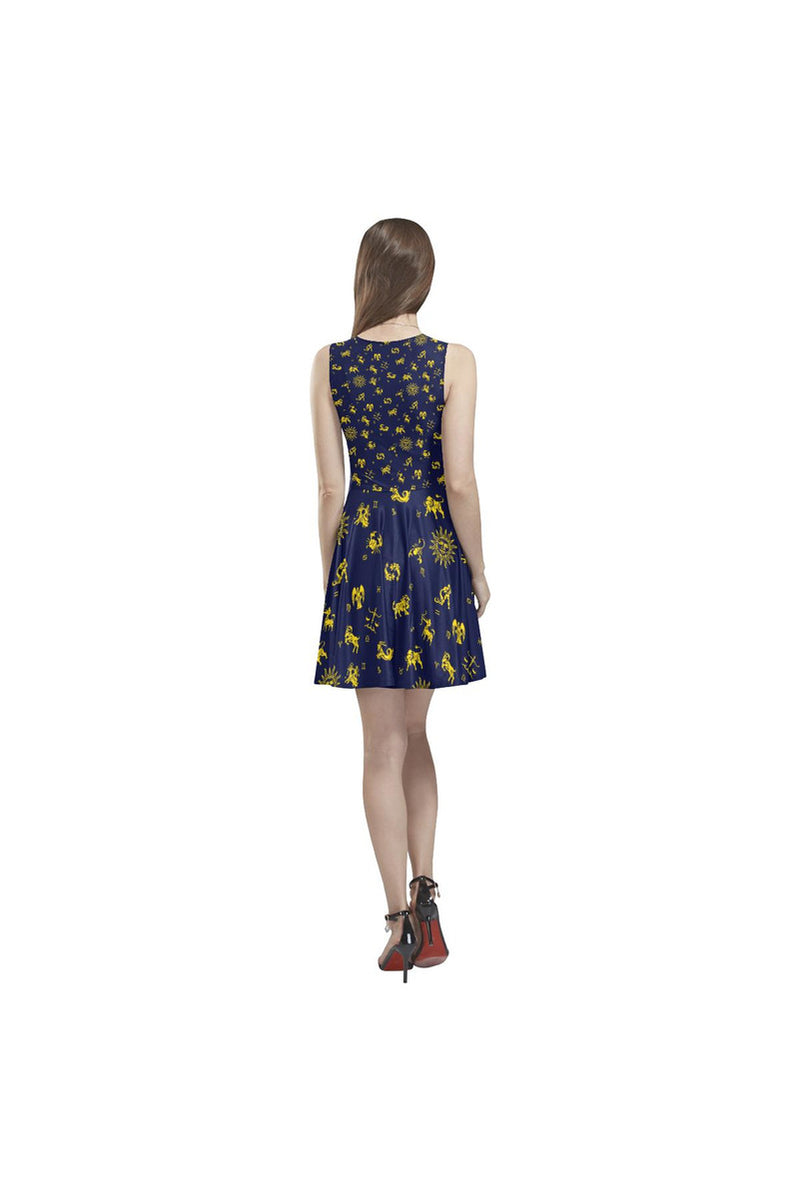 Zodiac Blue & Gold Thea Sleeveless Skater Dress - Objet D'Art Online Retail Store
