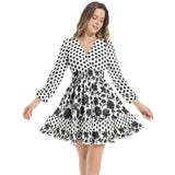 Floral Silouette Long Sleeve Tiered Ruffle Hem Elastic Waist Mini Dress - Objet D'Art