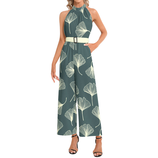 Halter Neck Buckle Belted Jumpsuit - Objet D'Art