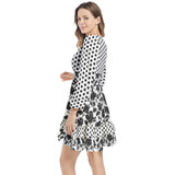 Floral Silouette Long Sleeve Tiered Ruffle Hem Elastic Waist Mini Dress - Objet D'Art