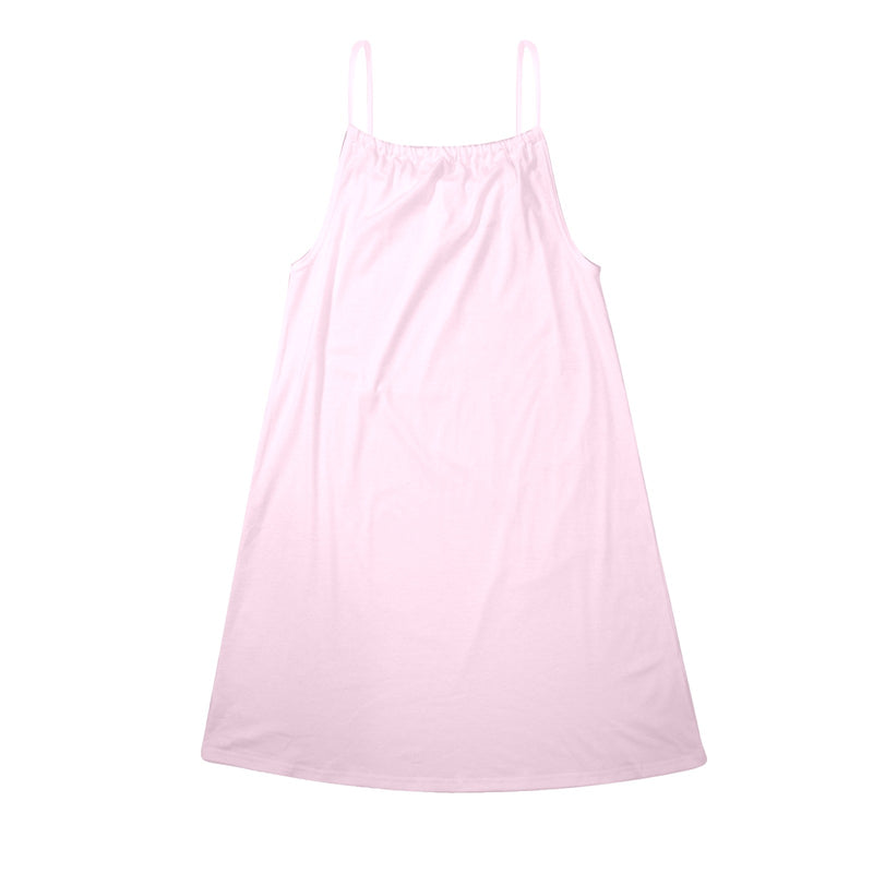 pink solid 2 Drawstring Neck Sleeveless Dress (Model D68) - Objet D'Art