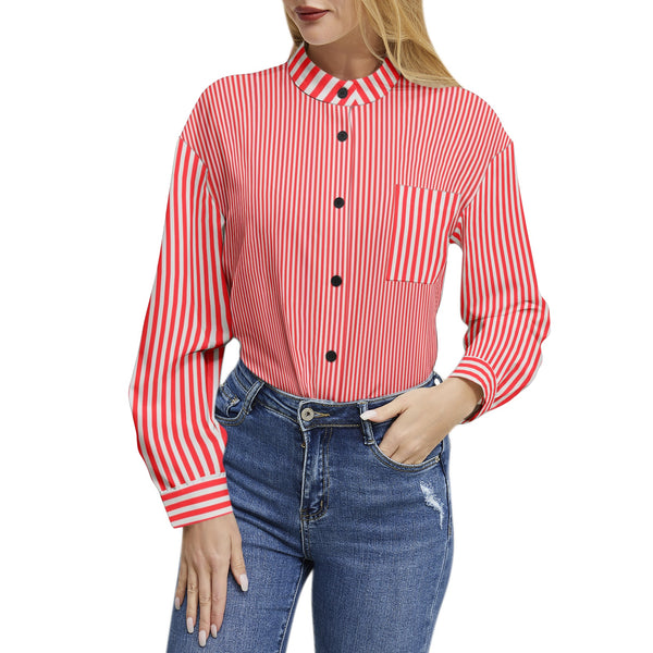 Scarlet Striped Long Sleeve Button Up Casual Shirt Top - Objet D'Art