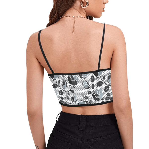 selenium gray print 2 Women's Spaghetti Strap Crop Top (Model T67) - Objet D'Art