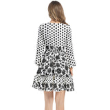 Floral Silouette Long Sleeve Tiered Ruffle Hem Elastic Waist Mini Dress - Objet D'Art