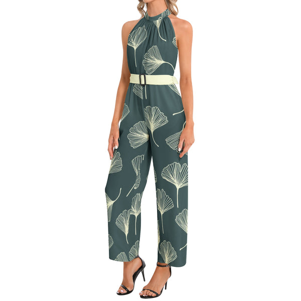 Halter Neck Buckle Belted Jumpsuit - Objet D'Art