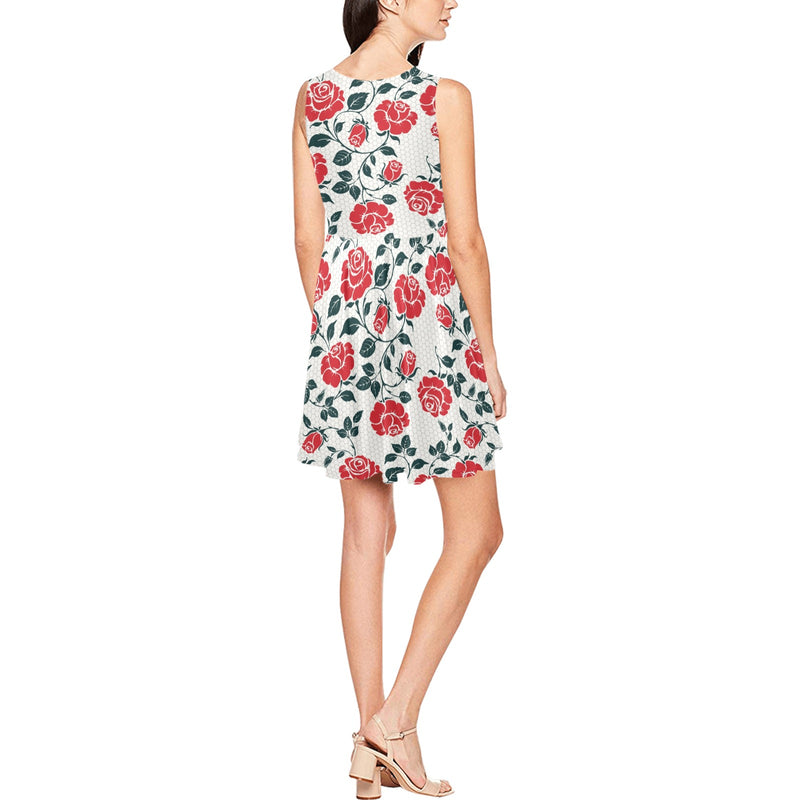 rose print 10B Thea Sleeveless Skater Dress(Model D19) - Objet D'Art